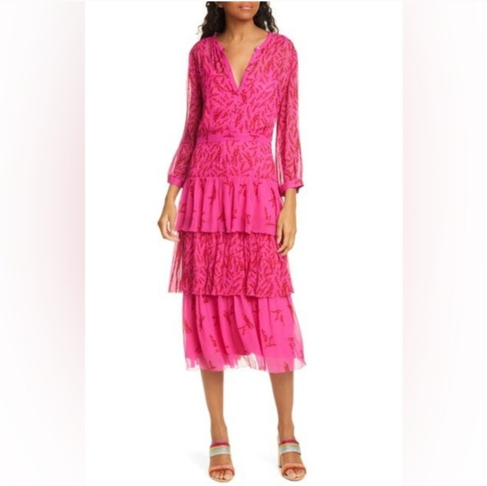 Ba&sh Morris Pink Floral Tiered Midi Dress